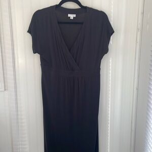 J. Jill Black Short Sleeve Maxi Dress Faux Wrap Top High Waist Side Slit Size XS